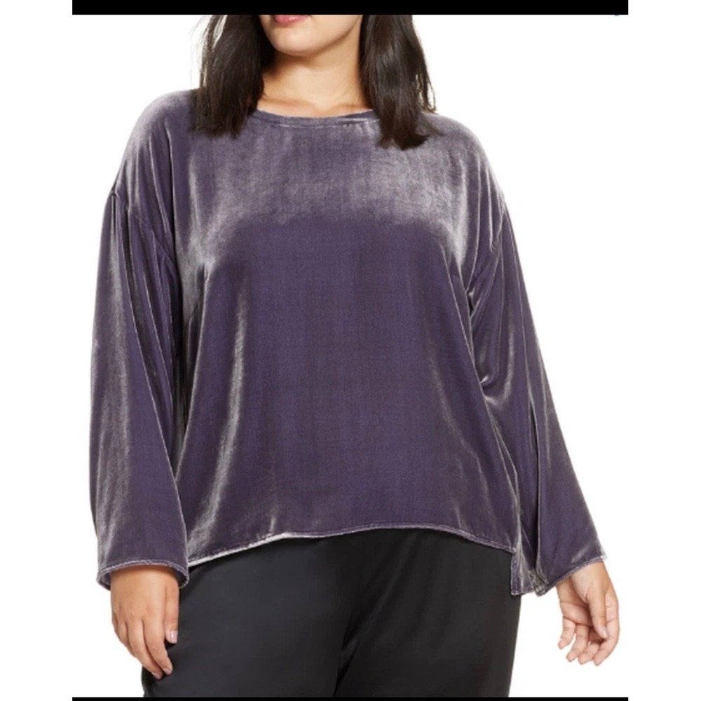 Eileen Fisher Purple Silk Blend Velvet Boxy Tunic Top‎ Size 1X NWT